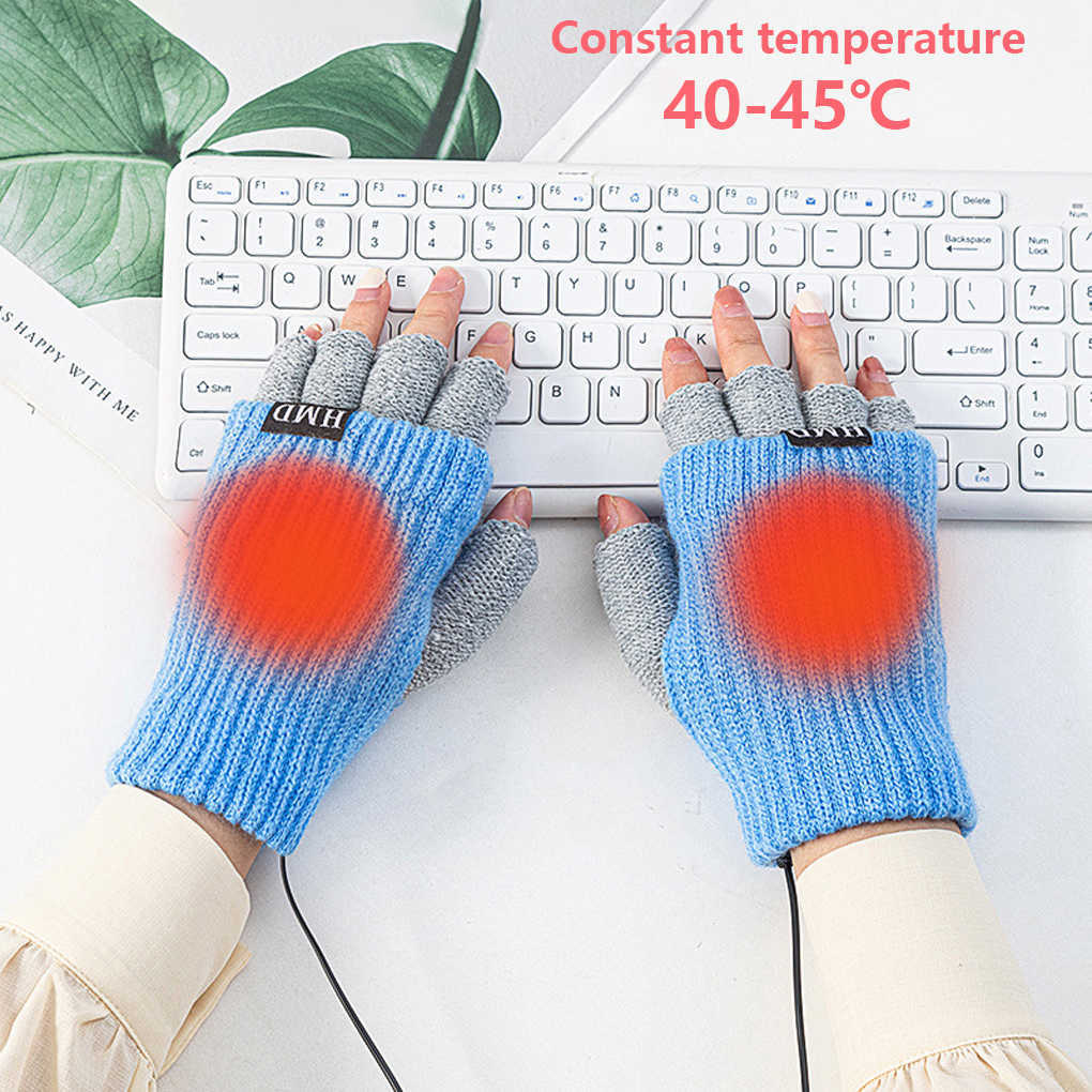 Home Heaters Fabric Fingerless Gloves Winter Soft Windproof Fast-heating Hand Washable Indoor Office Mittens Protector Blue Y2209
