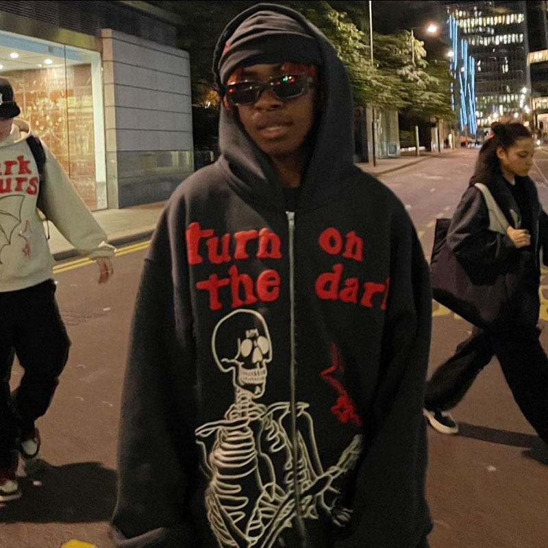 Men's Hoodies Sweatshirts Y2k Anime Print Men Zip Up Long Sleeve Streetwear Coats Letter Loose Grunge Gothic Oversized Hooded Jackets 220929
