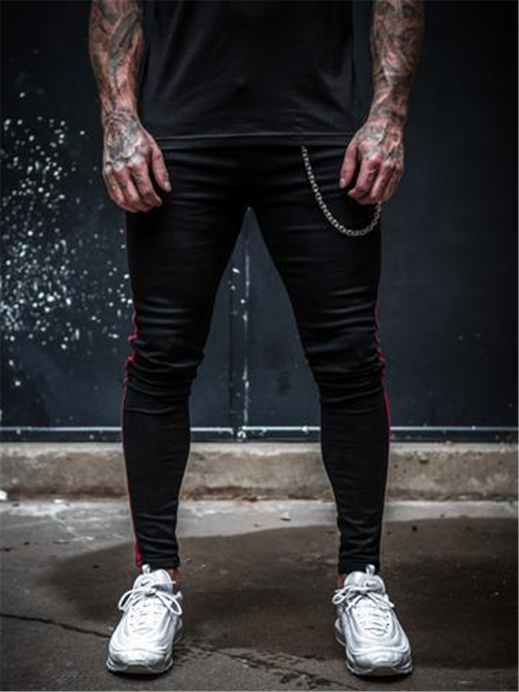 Men's Jeans Mens Side Stripe Skinny Fit Black Denim Jeans Hip Hop Streetwear Solid Color Plus Size Slim Fit Lightweight Cotton Jeans for Men 2209