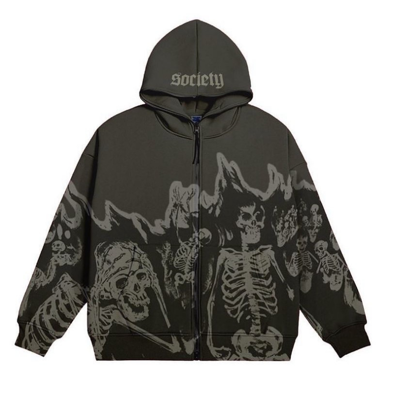 Men's Hoodies Sweatshirts Men Anime Skull Women Vintage Gothic Zip Up Long Sleeve Streetwear Loose Coats Harajuku Letter Print Hooded 220929