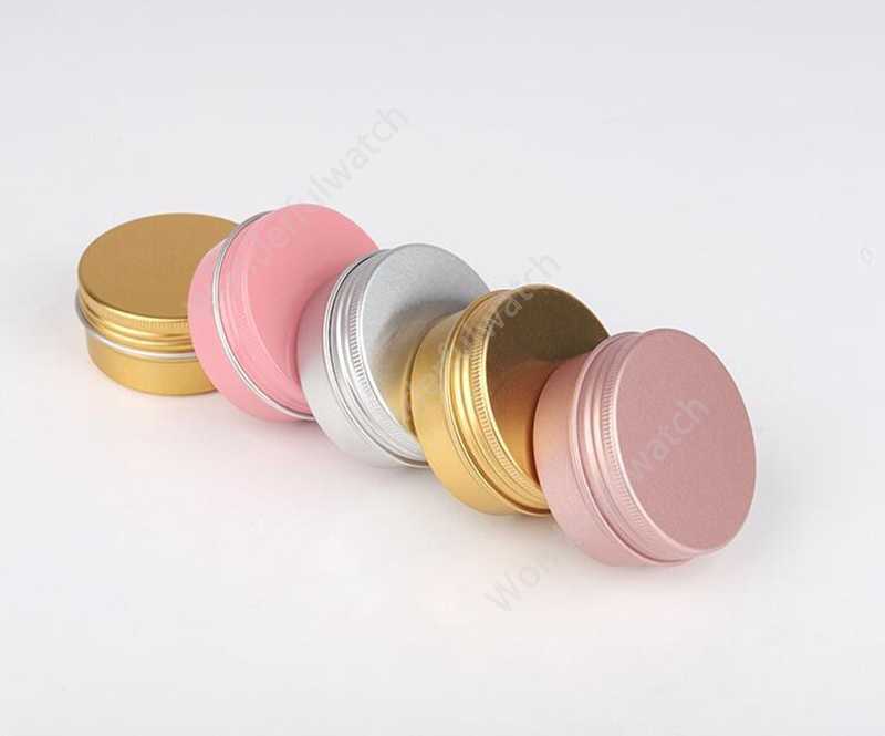 50g Metal Aluminium Bottle Tins Lip Balm Containers Empty Jars Screw Top Tin Cans White Gold Black Drop Delivery Packing Bottles 1152pcs DAW493