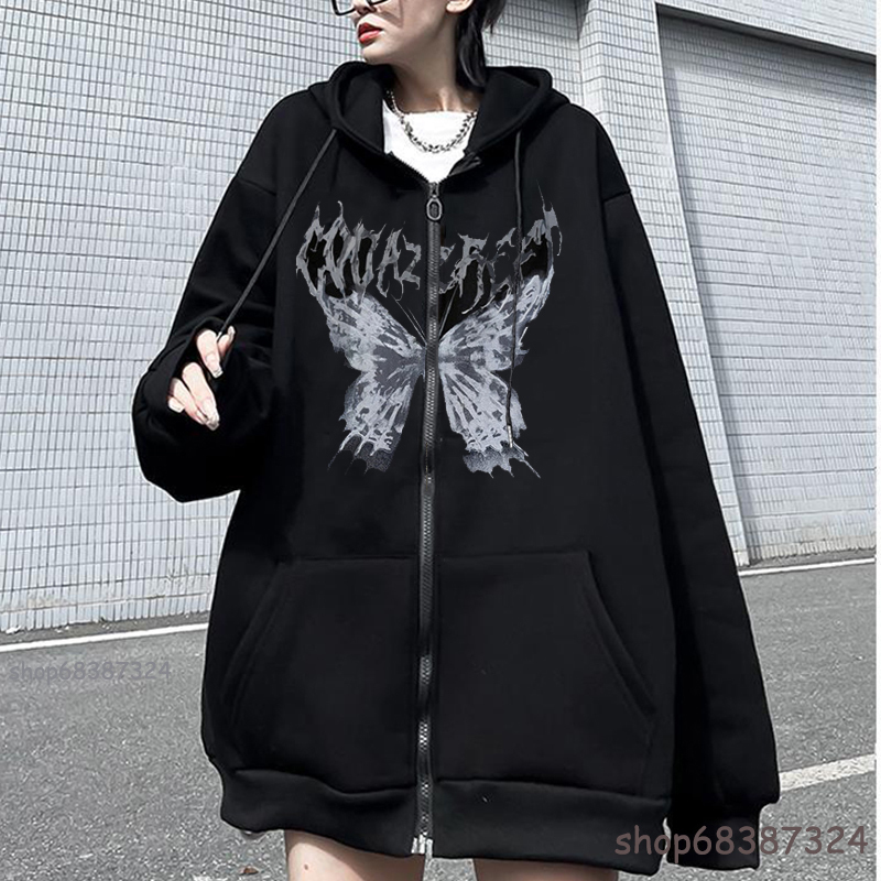 Men's Hoodies Sweatshirts Y2K Streetwear Hoodie Tops Punk Gothic Oversized Skull Wing Evil Flame Unisex Cardigan Zipper Sweatshirt Men Women Jack