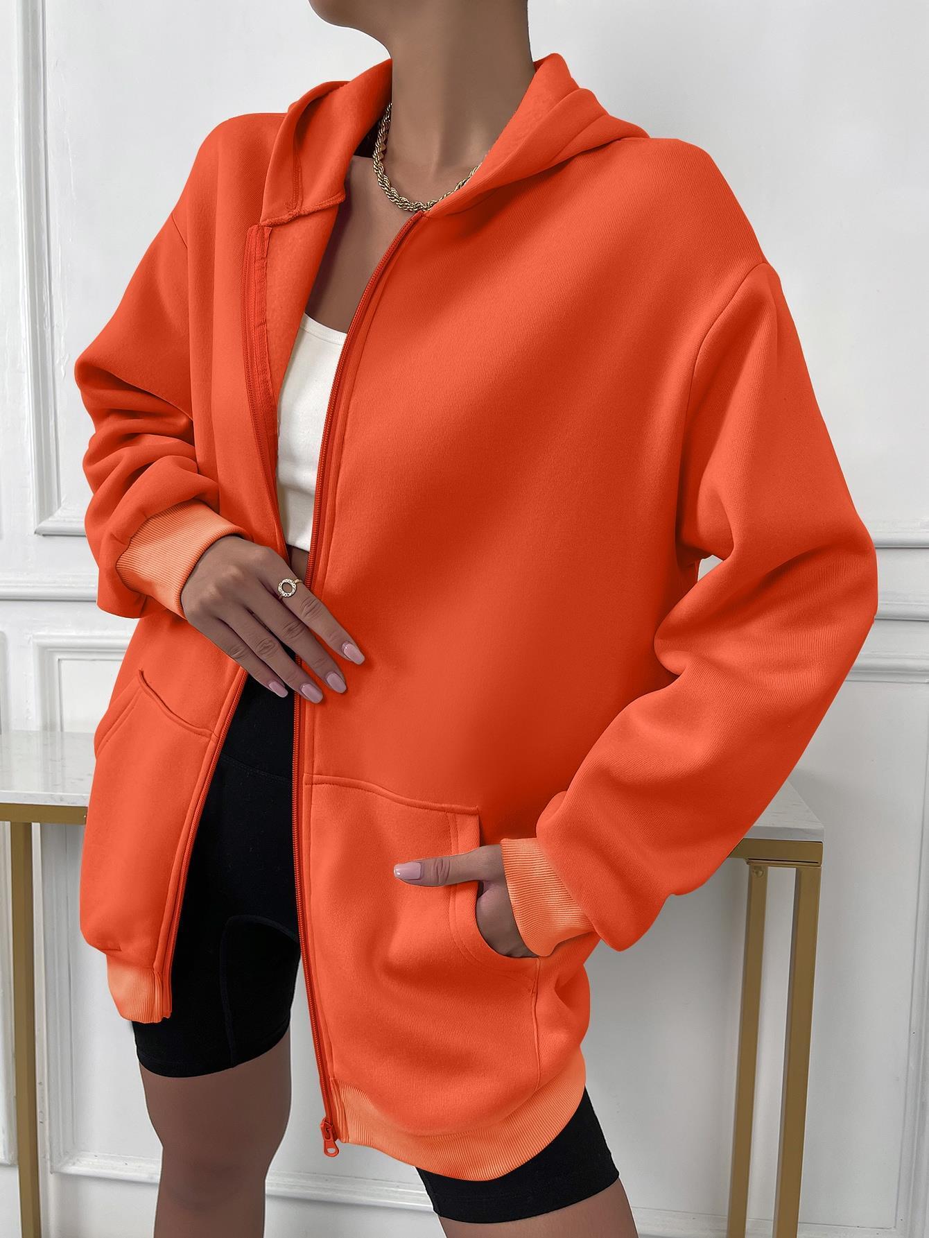Women's Hoodies Sweatshirts Zip Up Oversize Thermal Y2k Women Clothes Solid Drop Shoulder Lady Casual Plain Fashion Long Sleeve 220930