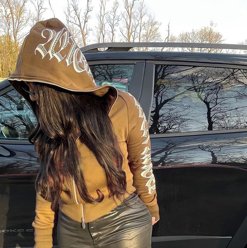 Women's Hoodies Sweatshirts ANJAMANOR Letter Printed Zip Up Hoodie Streetwear Women Cyber Y2k Jackets Cardigan Gothic Punk Clothes D85-DB45 22093