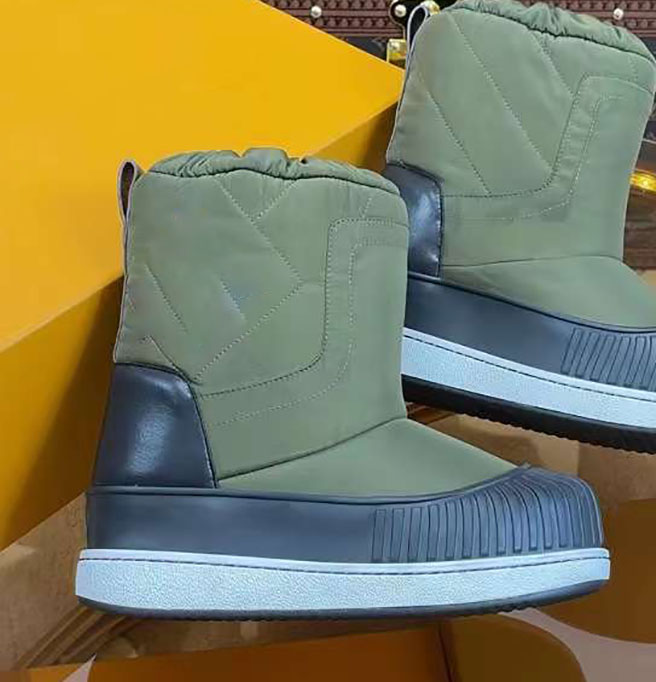 Down material boot Color blocking thick bottom low heel short boots women's all wool warm fashion front zipper design two-color options