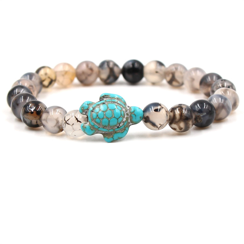 8mm Sea Turtles Beads Bracelet Turquoise Natutal Stone Elastic Stretch Bracelet Women Men Friendship Summer Beach Jewelry Gifts
