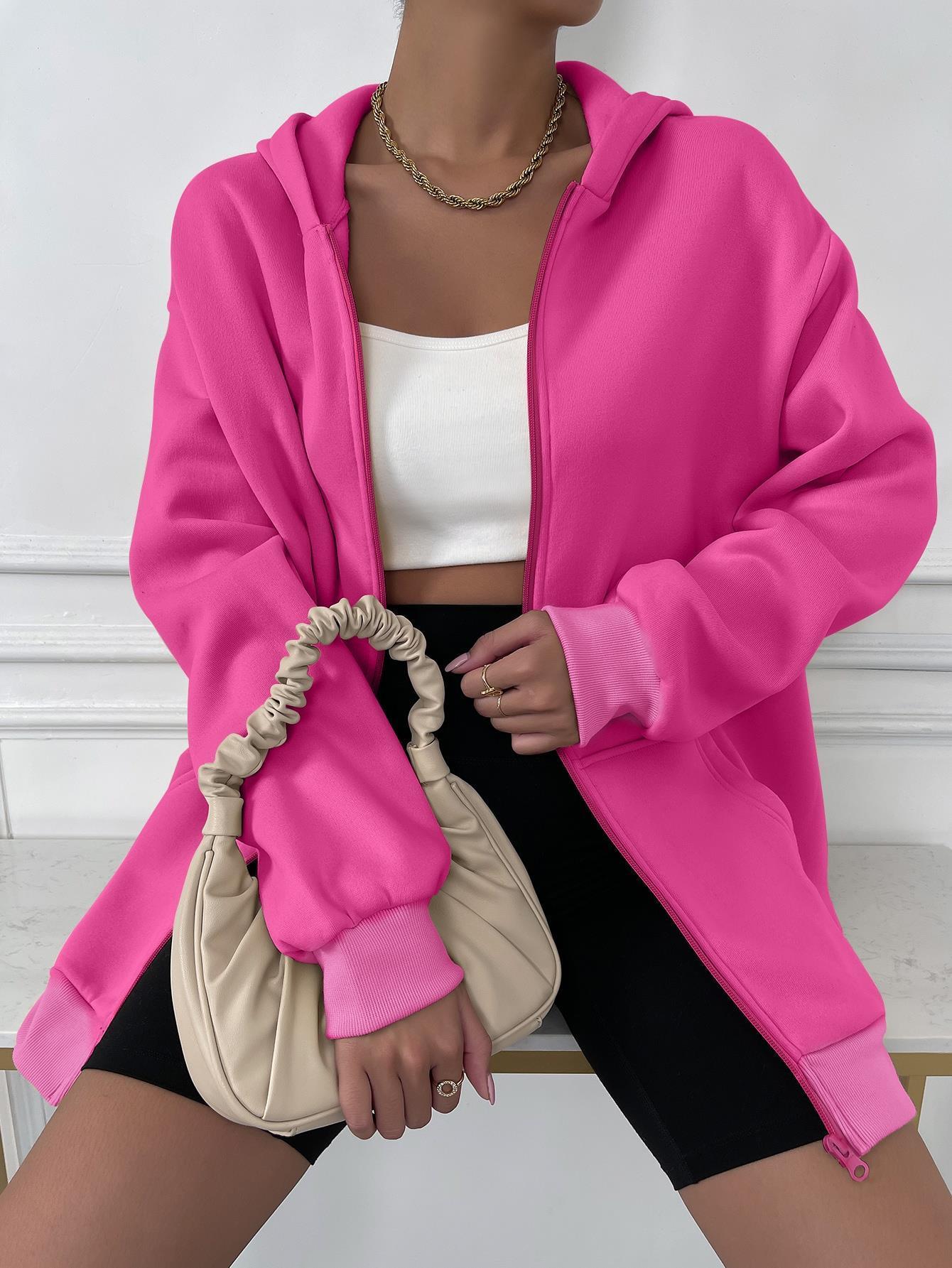 Women's Hoodies Sweatshirts Zip Up Oversize Thermal Y2k Women Clothes Solid Drop Shoulder Lady Casual Plain Fashion Long Sleeve 220930