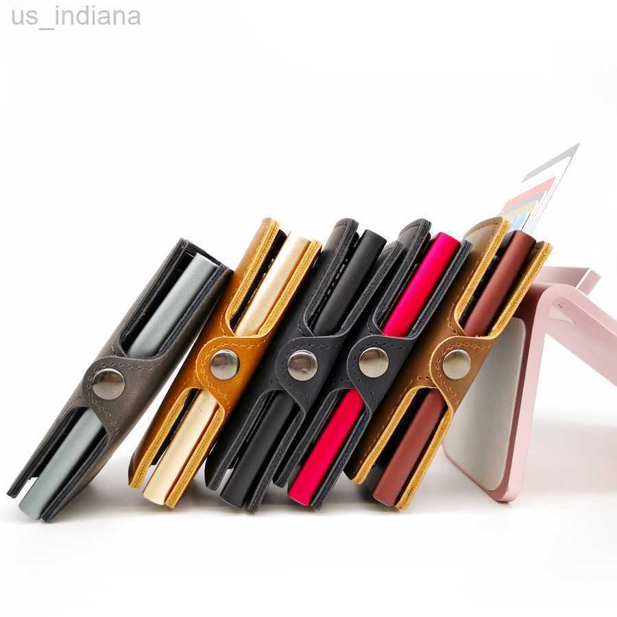 Wallets RFID Business Holder Men Multifunction Automatic Aluminium Alloy Leather Cards Case Mini Wallet Slim Coin Purse L220929