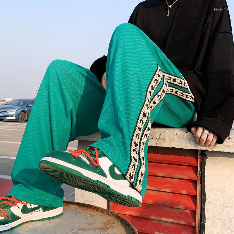 Men's Pants 2022 Men's Hip Hop Elastic Waist Casual Loose Green/white/black Joggers Sweatpants Fashion Webbing Decorate Trousers M-3XL