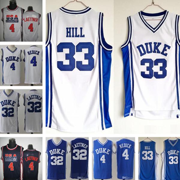 

New Fashion Men NCAA Duke Blue Devils Jerseys 33 Grant Hill 4 JJ Redick 32 Christian Laettner white All Stitched College Basketball jersey, Colour 3