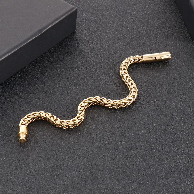 Hip Hop Men's Retro Black Simple Link Chain Bracelet 316L Stainless Steel Geometric Shape Bangle