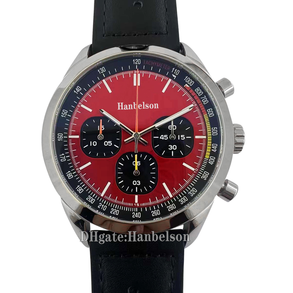 Chronograph Mens Watch Top Vintage Racing dial Quartz MIYOTA MOVEMENT Red face Black leather strap Designer 46mm Male wristwatch 5 Colors, Green dial
Chronograph Mens Watch Top Vintage Racing dial Quartz MIYOTA MOVEMENT Red face Black leather strap Designer 46mm Male wristwatch 5 Colors, Green dial