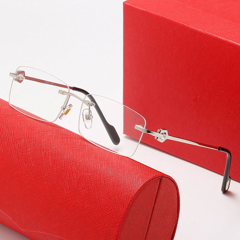 Rectangle Sunglasses for Women Mens Carti Designer Glasses Rimless Transparent Lens with Silver Metal Frames Fashion Driving Vintage 52mm Eyeglasses Lunettes