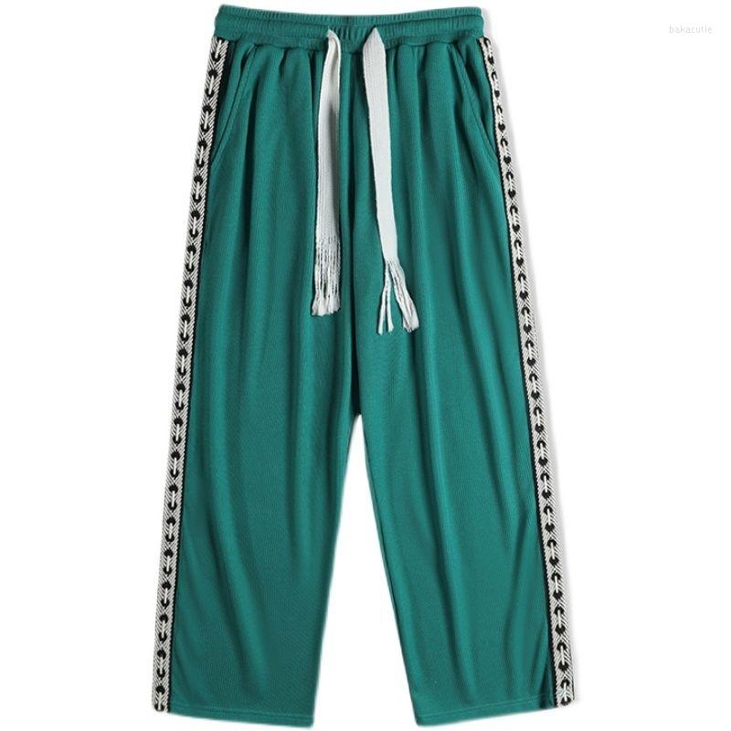 Men's Pants 2022 Men's Hip Hop Elastic Waist Casual Loose Green/white/black Joggers Sweatpants Fashion Webbing Decorate Trousers M-3XL
