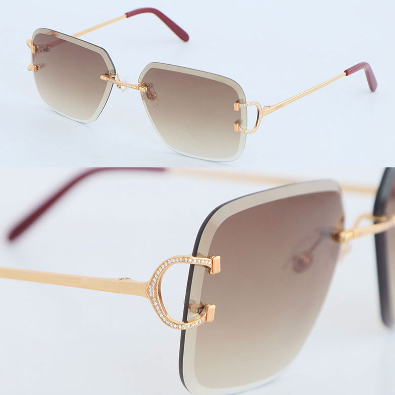 Wholesale Sell Rimless Fashion Large Square Sunglasses Woman Metal Luxury Moissanite Diamond set glasses Designer C Decoration Eyeglasses Unisex CT00920 Eyewear