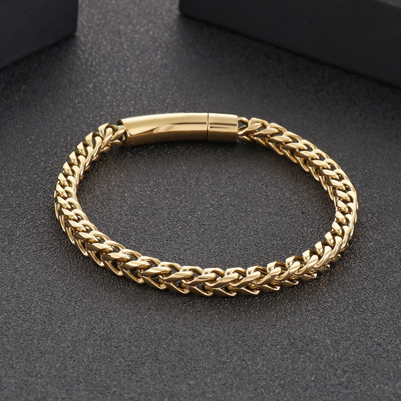 Hip Hop Men's Retro Black Simple Link Chain Bracelet 316L Stainless Steel Geometric Shape Bangle