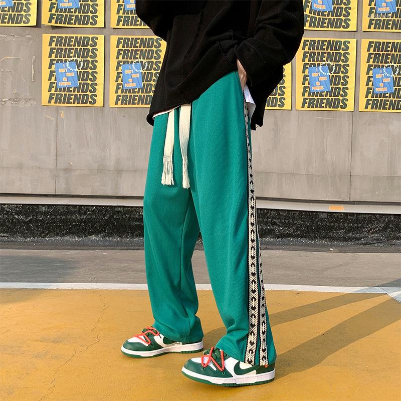 Men's Pants 2022 Men's Hip Hop Elastic Waist Casual Loose Green/white/black Joggers Sweatpants Fashion Webbing Decorate Trousers M-3XL