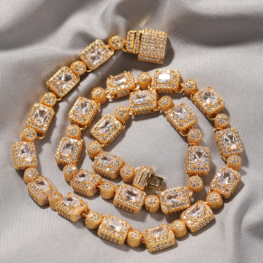 Hip Hop Tennis Chain Necklace Bracelet White Pink Zirocn 18k Gold Plated Men Women Lover Couple Jewelry