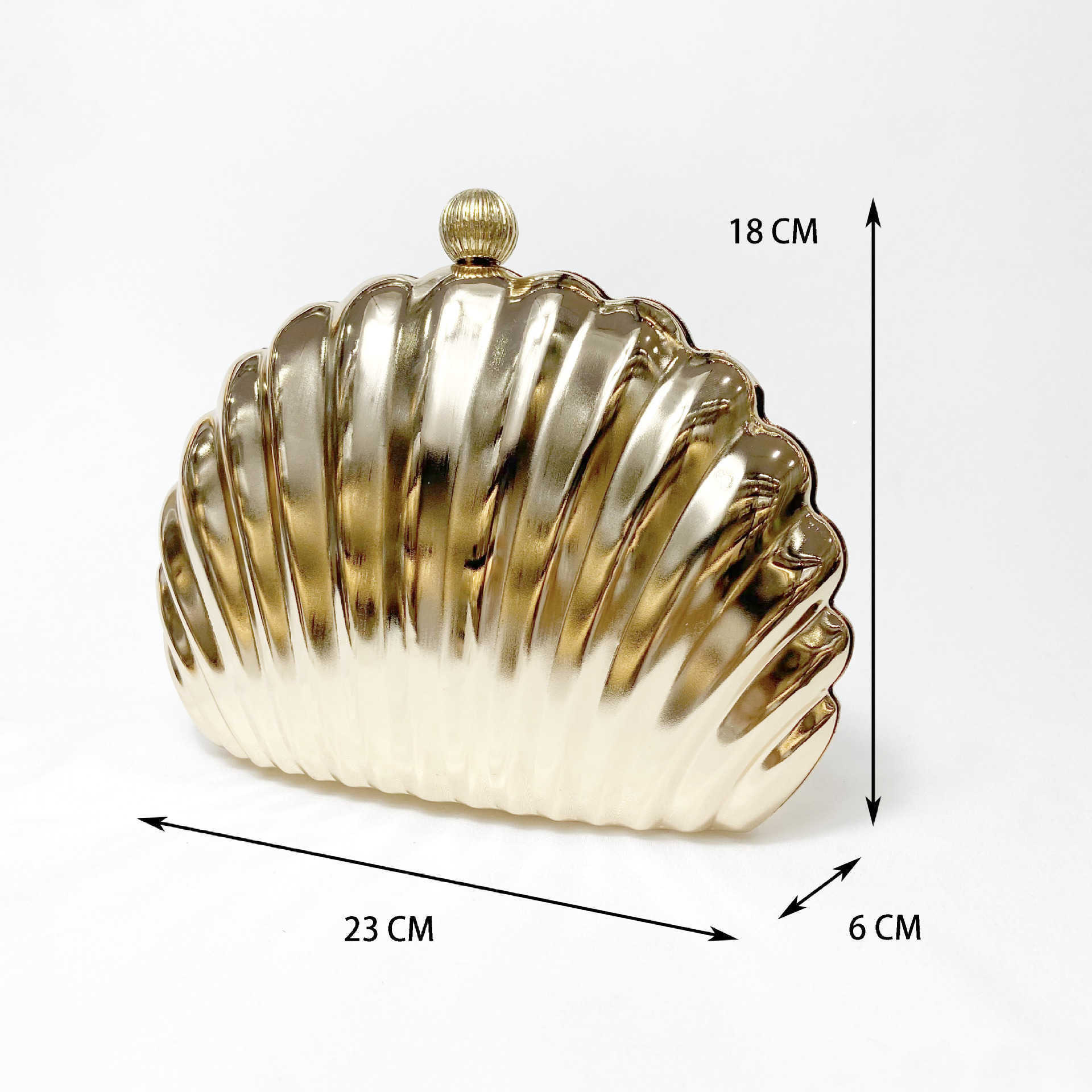 Evening Bags 2022 New Metal Evening Clutch Purse Shell Shaped Wedding Wallets Mini Banquet Shoulder Bags 3 Colors Drop Shipping L220929