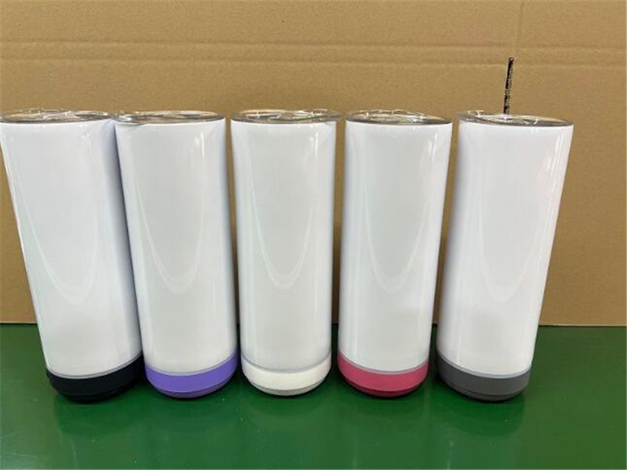 US warehouse 20oz Sublimation Bluetooth Speaker Tumbler Blank Design Cup White Portable Wireless Speakers Travel Mug Smart Music Cups Wholesale Straw