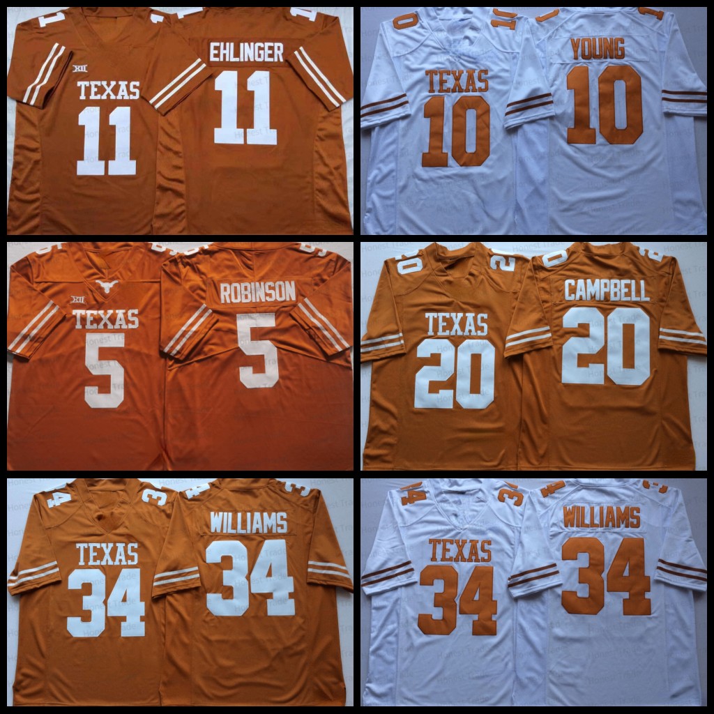 NCAA Texas Longhorns College Football 34 Ricky Williams 20 Earl Campbell 11 Sam Ehlinger 10 Vince Young 5 Bijan Robinso Mens Orange White Jersey
NCAA Texas Longhorns College Football 34 Ricky Williams 20 Earl Campbell 11 Sam Ehlinger 10 Vince Young 5 Bijan Robinso Mens Orange White Jersey