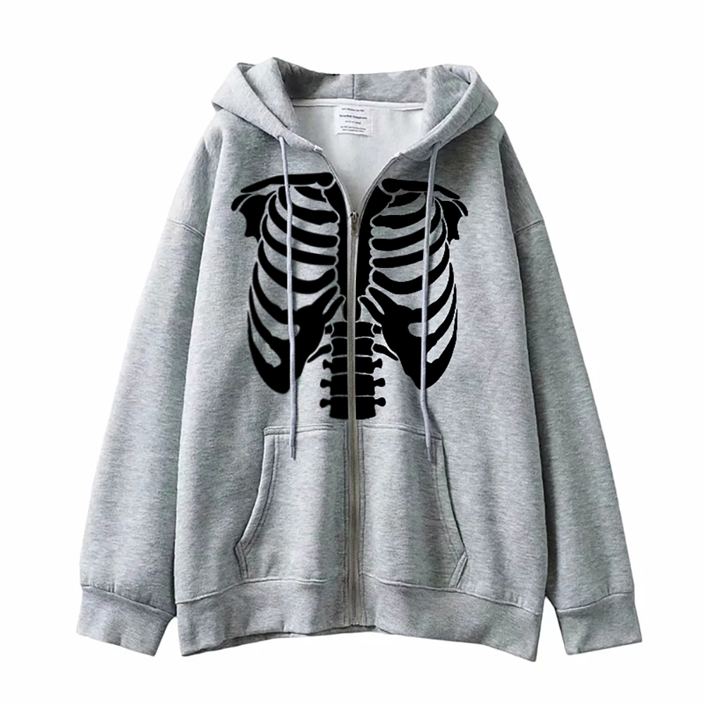 Women's Hoodies Sweatshirts Skeleton Zipper Hoodie Y2K Harajuku Long Sleeve Sweatshirt Skull Anime Men Women Jacket Gothic Loose Streetwear 22093