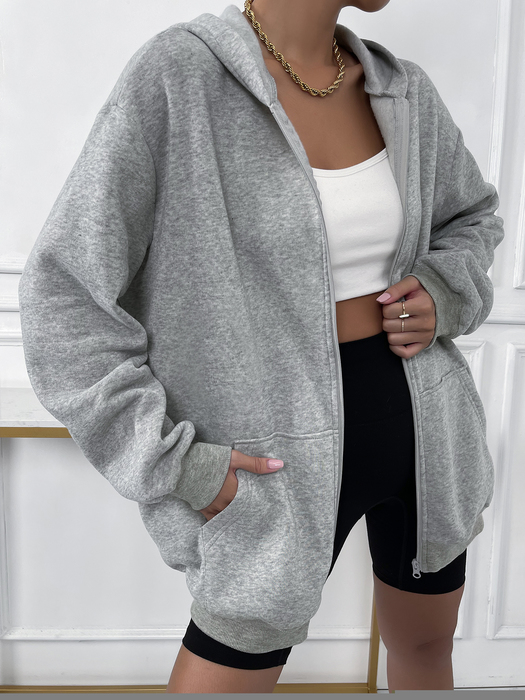 Women's Hoodies Sweatshirts Zip Up Oversize Thermal Y2k Women Clothes Solid Drop Shoulder Lady Casual Plain Fashion Long Sleeve 220930