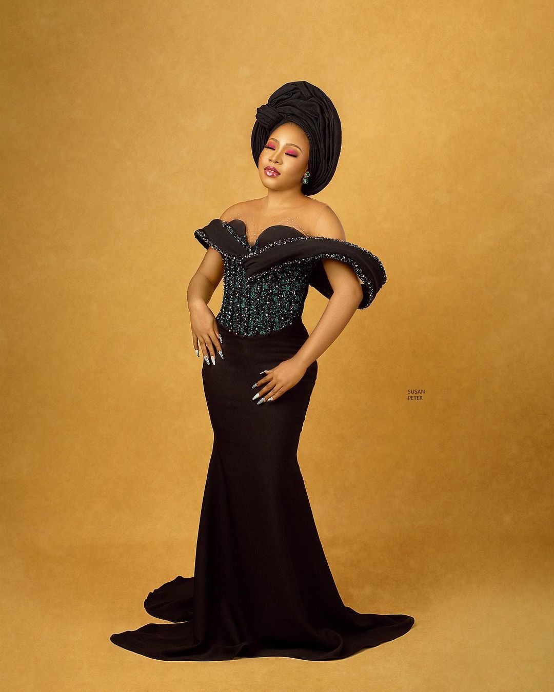 Arabic Aso 2022 Ebi Mermaid Black Prom Dresses Beaded Crystals Evening Formal Party Second Reception Birthday Engagement Gowns Dress ZJ502