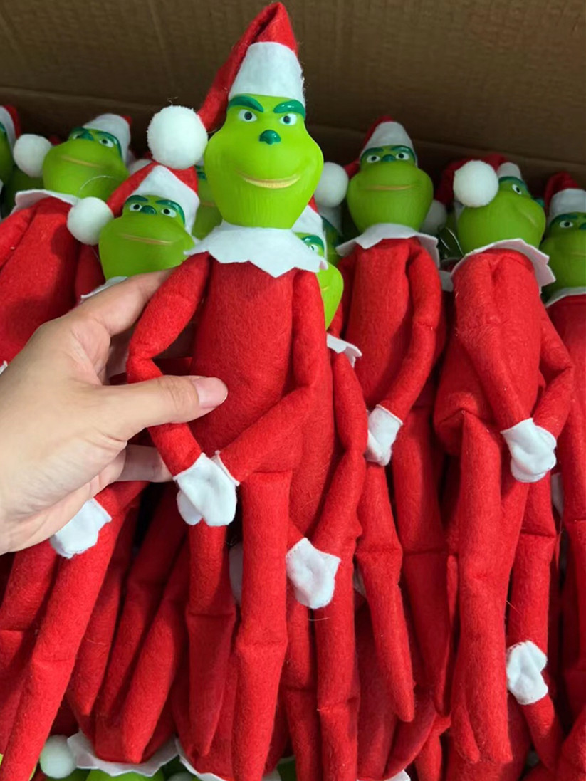 Red Christmas Green Monster Elf Pendants Xmas Grinch's Party Christmas Decorations Tree Hanging Ornaments Dolls Toys On The Shelf Individual Packing