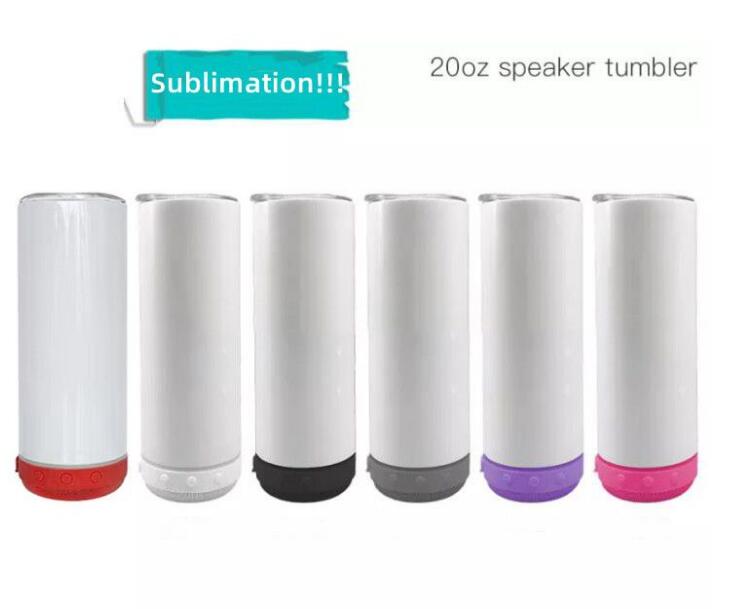 20oz Sublimation Bluetooth Speaker Tumbler Blanks STRAIGHT Music Cup White Travel Mug Smart Portable Wireless Water Bottle with straw and lid