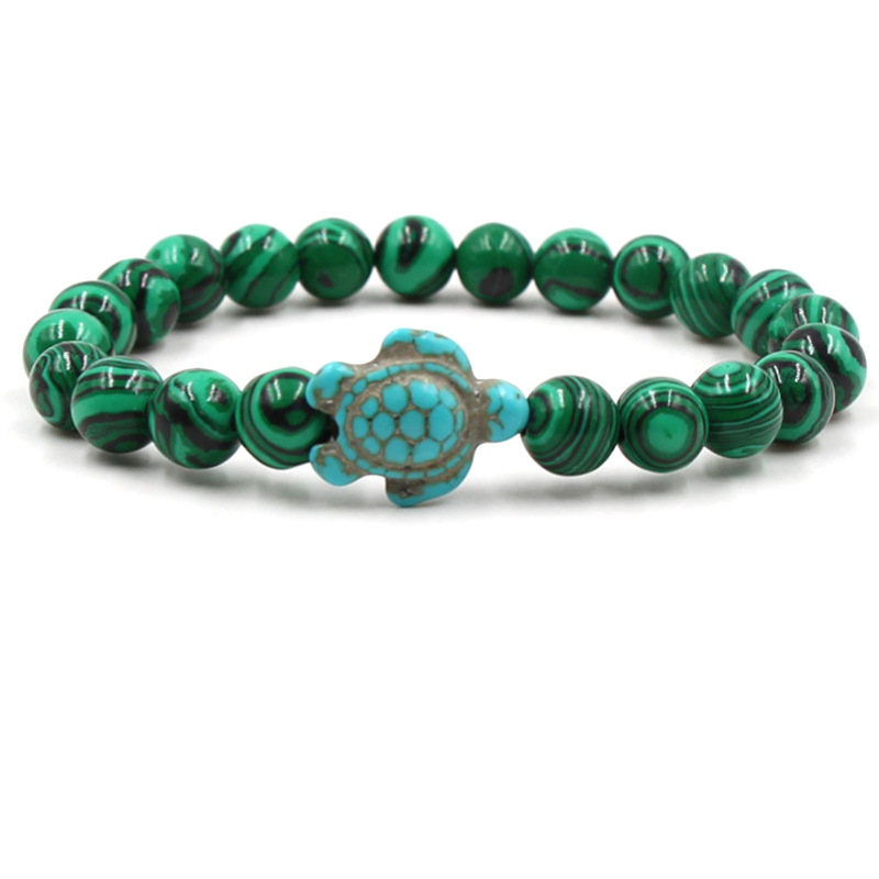 8mm Sea Turtles Beads Bracelet Turquoise Natutal Stone Elastic Stretch Bracelet Women Men Friendship Summer Beach Jewelry Gifts