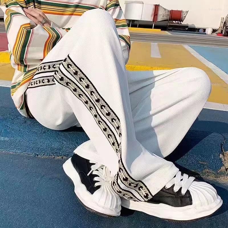 Men's Pants 2022 Men's Hip Hop Elastic Waist Casual Loose Green/white/black Joggers Sweatpants Fashion Webbing Decorate Trousers M-3XL