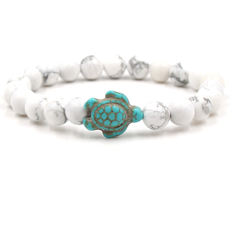 8mm Sea Turtles Beads Bracelet Turquoise Natutal Stone Elastic Stretch Bracelet Women Men Friendship Summer Beach Jewelry Gifts