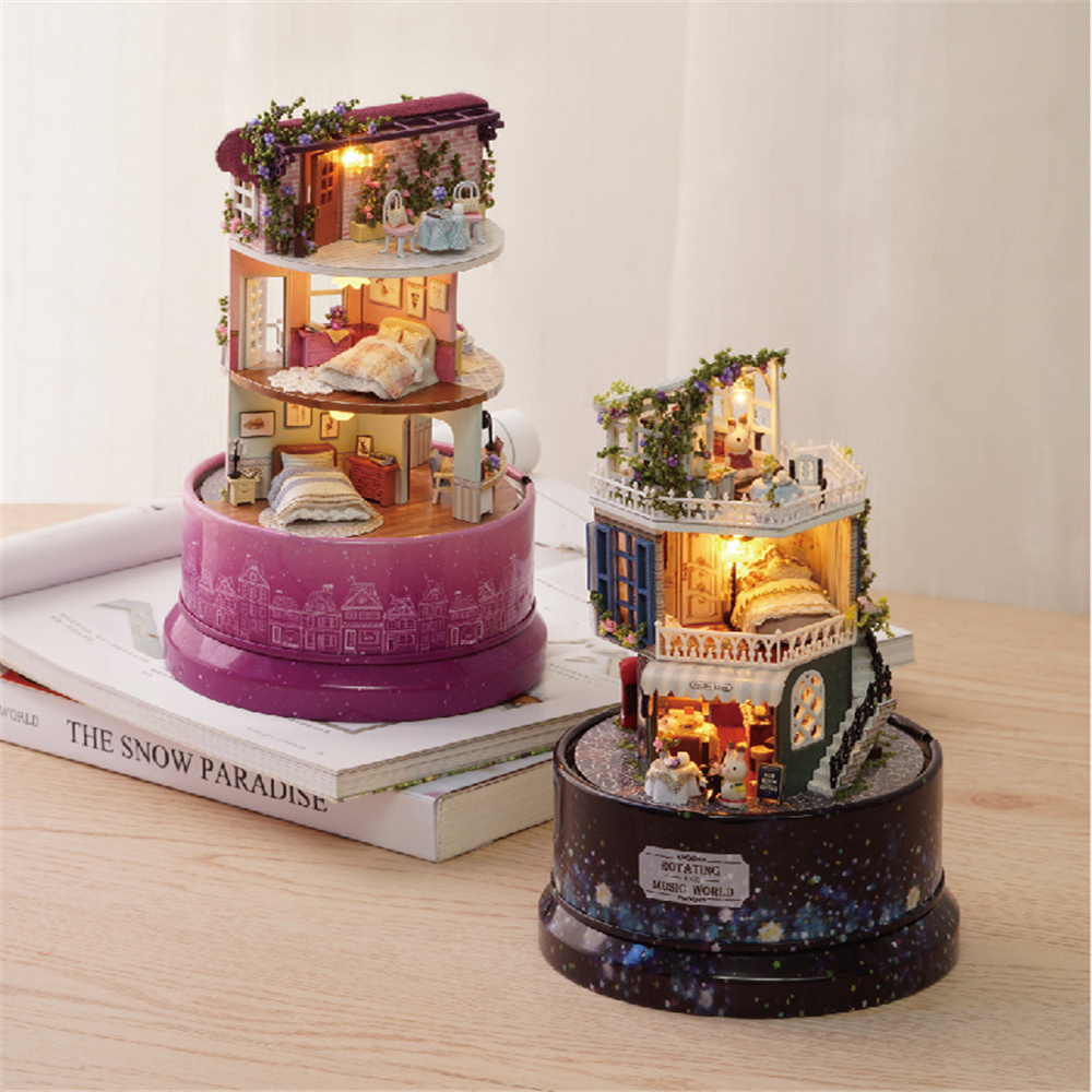 Decorative Objects Figurines Cute Room Diy Rotating Music Box Manual Assembly Intelligence Development Children Toys Romantic Gift Valentine's Da