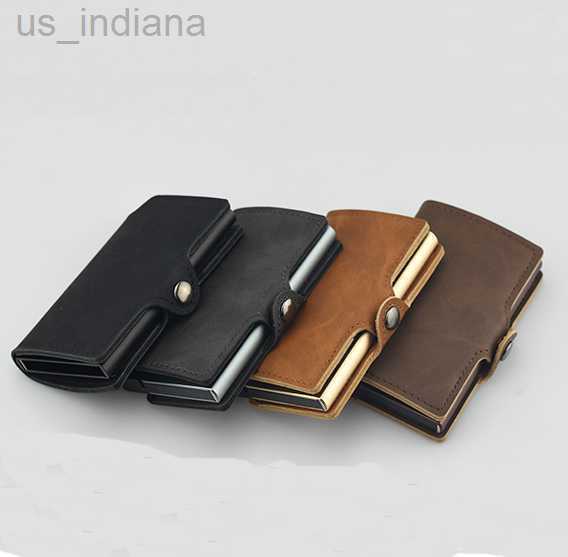 Wallets RFID Business Holder Men Multifunction Automatic Aluminium Alloy Leather Cards Case Mini Wallet Slim Coin Purse L220929