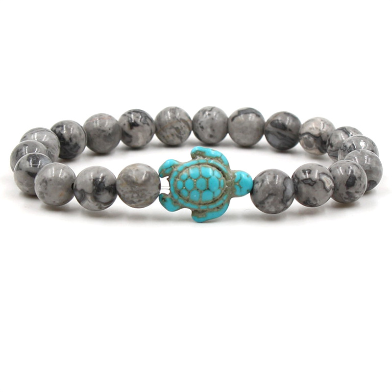 8mm Sea Turtles Beads Bracelet Turquoise Natutal Stone Elastic Stretch Bracelet Women Men Friendship Summer Beach Jewelry Gifts