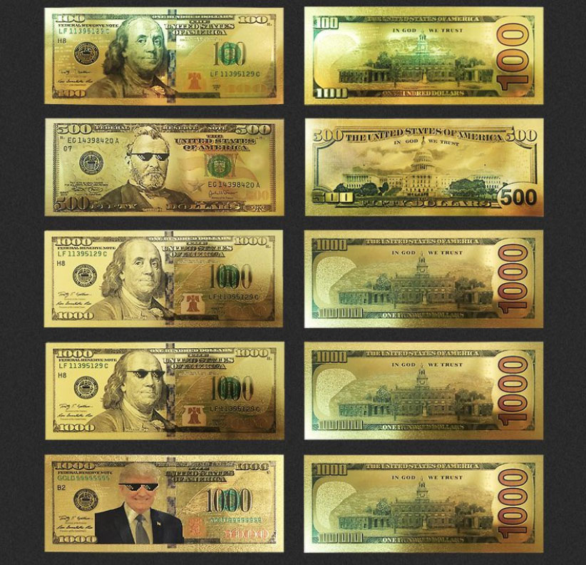 Donald Trump Dollar USA President Banknote Party Gold Foil Pleated Bills American General Election Souvenir Fake Money Coupon
Donald Trump Dollar USA President Banknote Party Gold Foil Pleated Bills American General Election Souvenir Fake Money Coupon