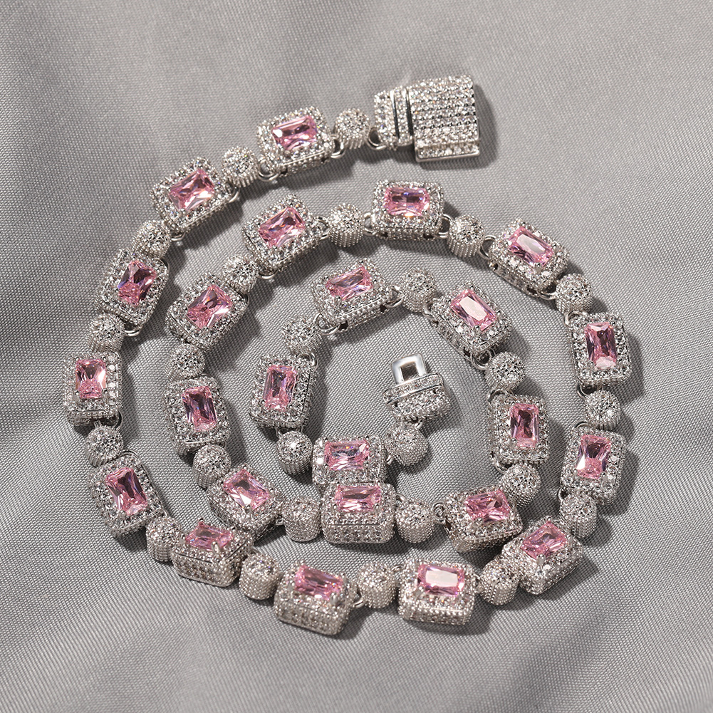 Hip Hop Tennis Chain Necklace Bracelet White Pink Zirocn 18k Gold Plated Men Women Lover Couple Jewelry