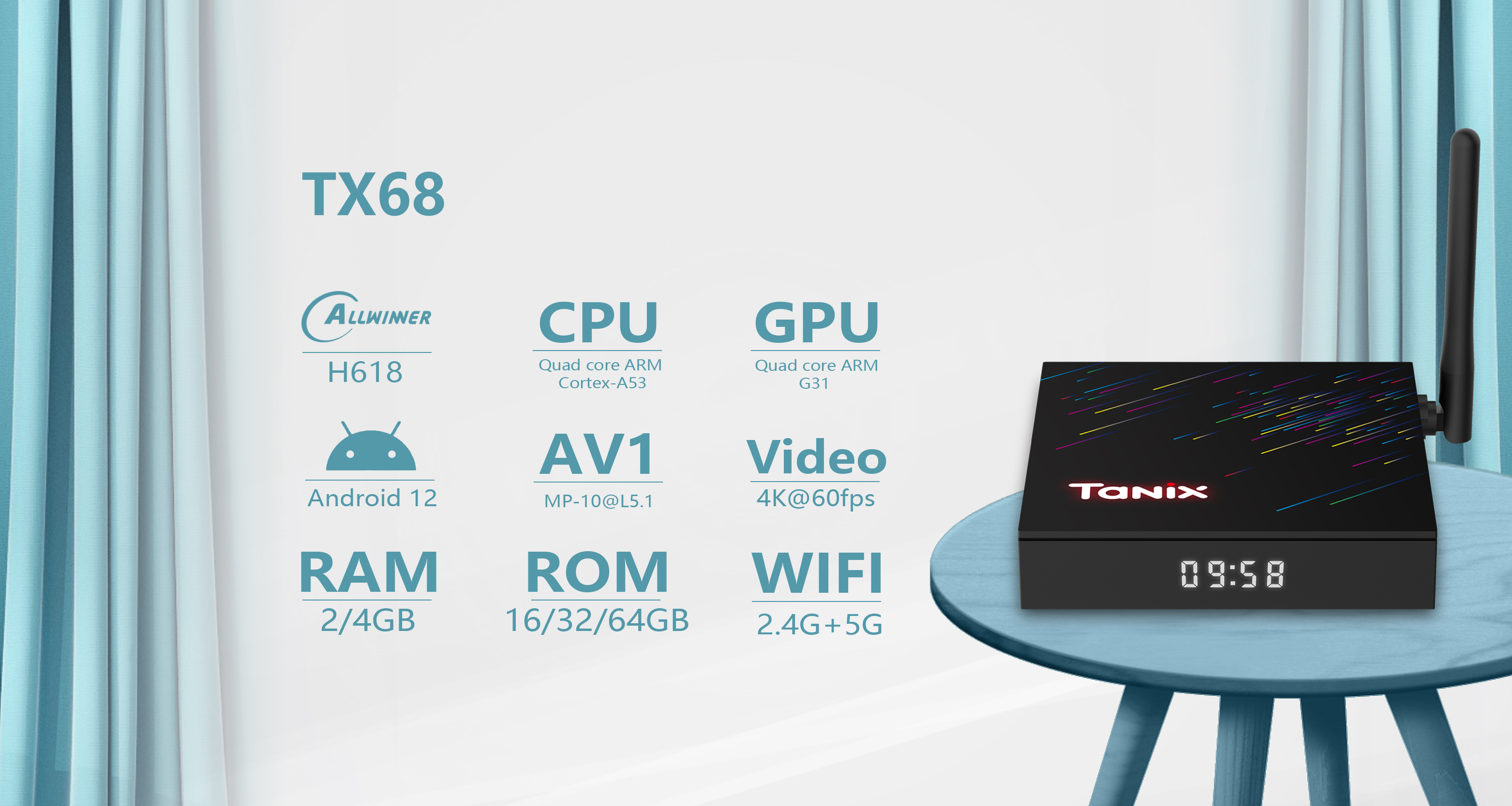 TANIX TX68 Smart Android 12.0 TV Box Allwinner H618 4G 64G Dual Band Wifi6 6k 4k Media Player AV1 Set Top Box PK T95Z PLUS