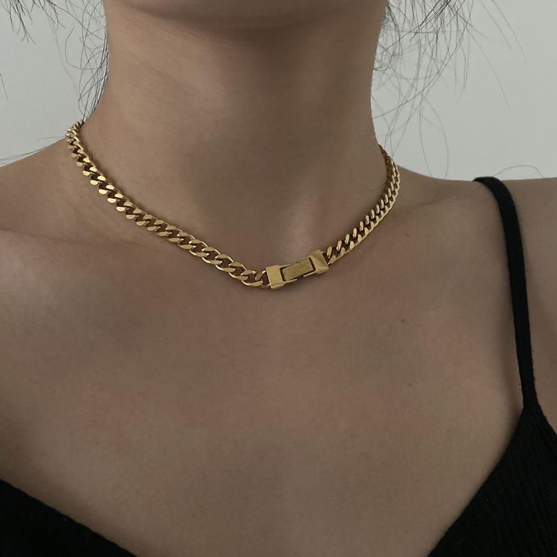 Chokers Minimalist Gold Color Stainless Steel Thick Chunky Cuban Chain Necklaces Female Fold Over Clasp Charms Collarbone ChainChokers
Chokers Minimalist Gold Color Stainless Steel Thick Chunky Cuban Chain Necklaces Female Fold Over Clasp Charms Collarbone ChainChokers
