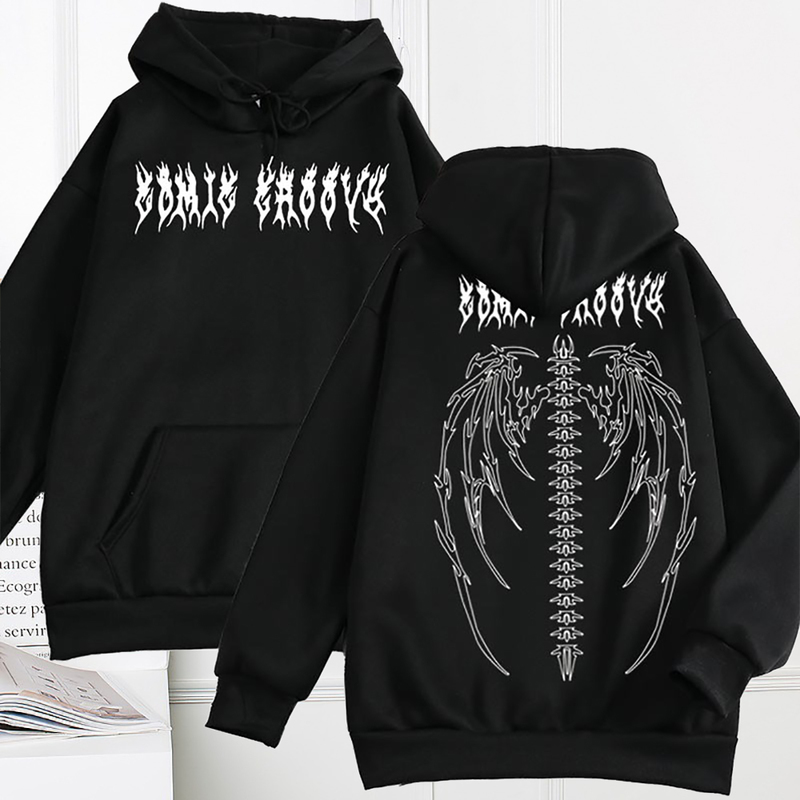 Gothic Oversized Hoodie Anime Skeleton Print Hooded Sweatshirt Punk Hip Hop Streetwear Men Pullover Casual Harajuku Y2K Top 220811
