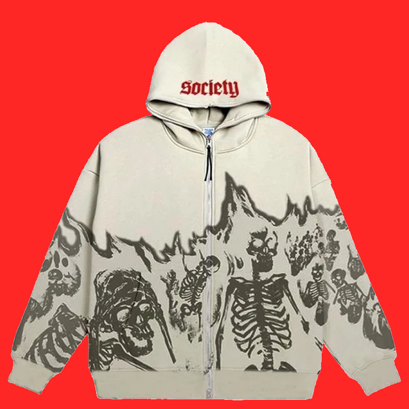 Y2K Emo Men Streetwear Vintage Skull Hoodie Zip Up Hoodies Grunge Oversized Sweatshirt Gothic Tops Harajuku Alt Jackets Clothes 220811