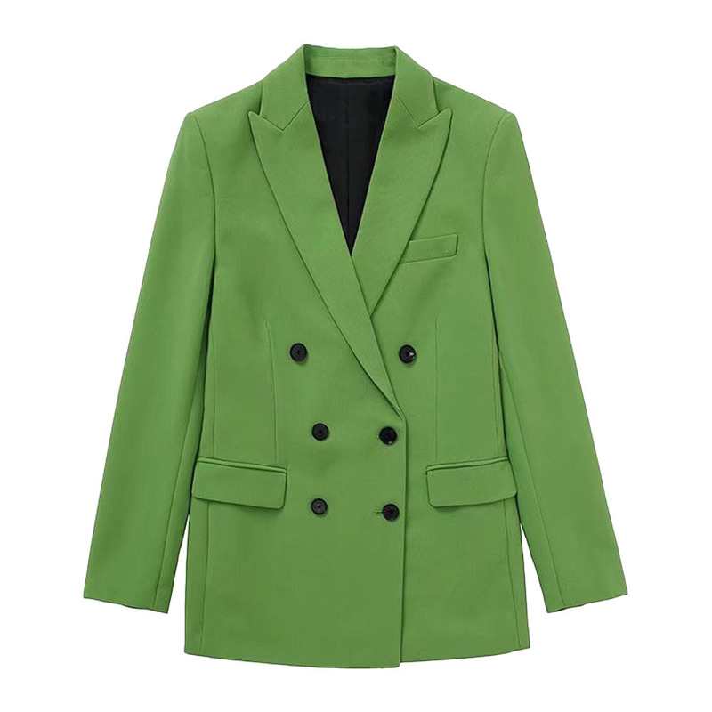 Womens Fashion Double Breasted Slim Fit Solid Color Blazer Retro Leisure Female Chic JacketMid Waist Pants Suit 220811