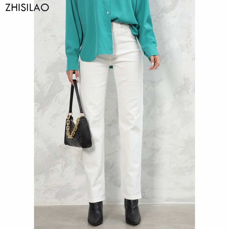 ZHISILAO White Jeans Women Vintage Stretch High Waist Straight Wide Leg Denim Pants Autumn Jeans Streetwear 220811