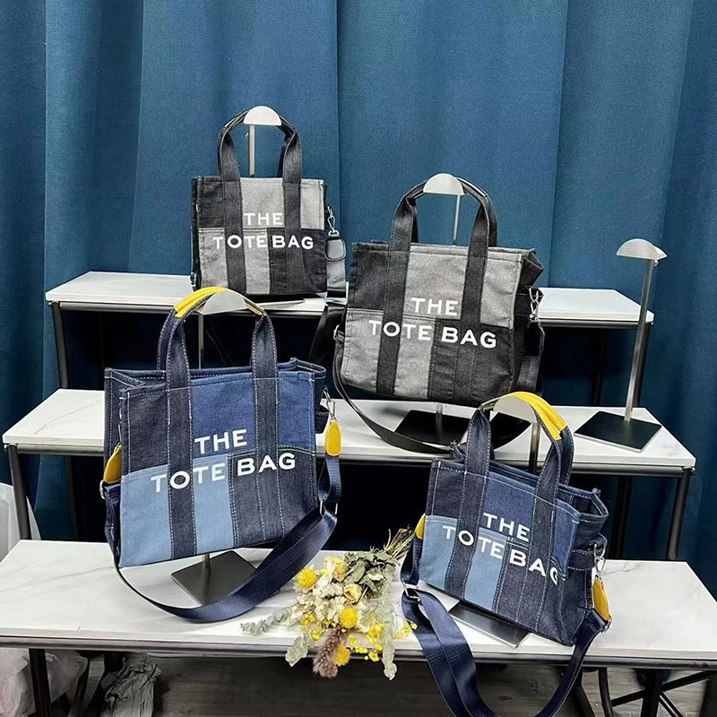 New colorblock tote bag denim shopping women's portable shoulder messenger bag commuting, Small black
New colorblock tote bag denim shopping women's portable shoulder messenger bag commuting, Small black