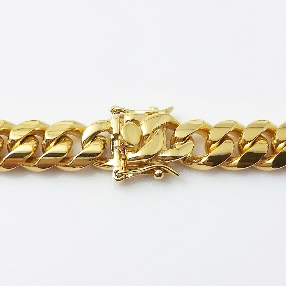 The noble decoration of Moissanite Gold Miami Cuban Link Chain Necklace Men Hip Hop Solid Stainless Steel Jewelry Necklaces Free door-to-door delivery