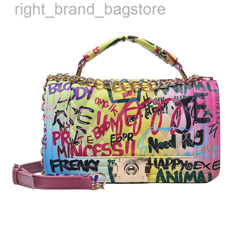 Popular Niche Graffiti Small Square Bag Summer Bags for Women Brands 2021 Rhombus Chain Shoulder Messenger Bag Woman Handbags W220810