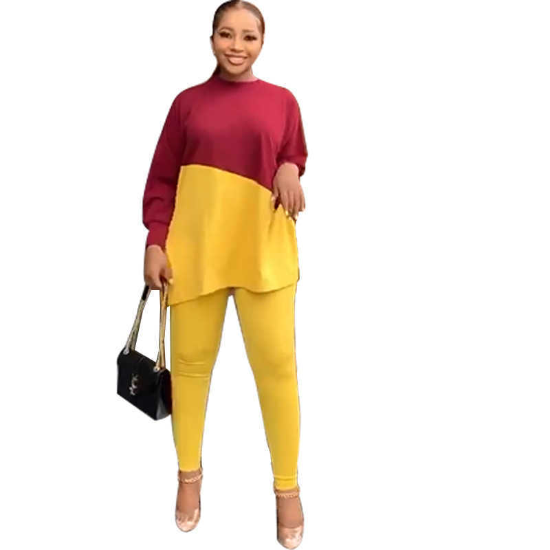 women's suit 2023 pants autumn long sleeve round neck loose casual color matching sweater two-piece Leggings
