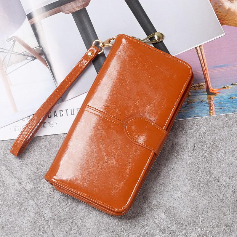 

Wallets Women Oil Wax Leather Wallet Female Purses Big Capacity Hasp Zipper Purse Ladies Long Wristlet Clutch Coin Card HoldersWallets, Red