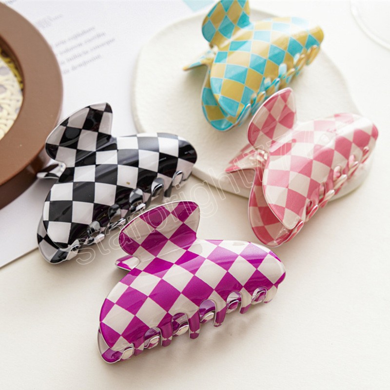 Stylish Checkerboard Grab Hair Clip Hair Accessories For Women Acrylic Colorful Plaid Hairpin Clip Head Accessories